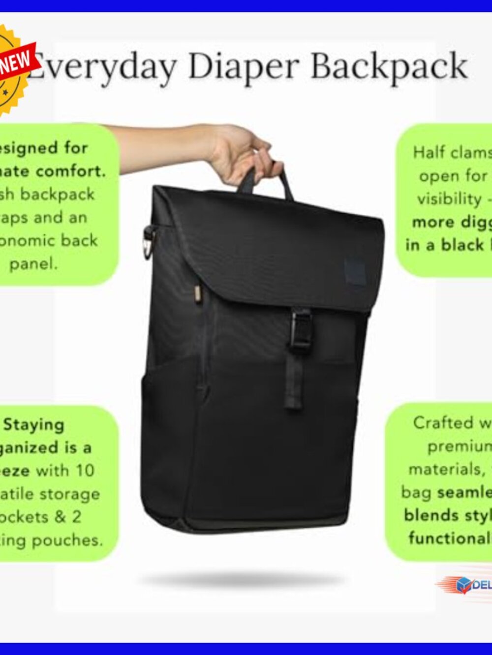 Water-Resistant Diaper Backpack with Changing Pad, 20L Travel Bag - Picture 4 of 6